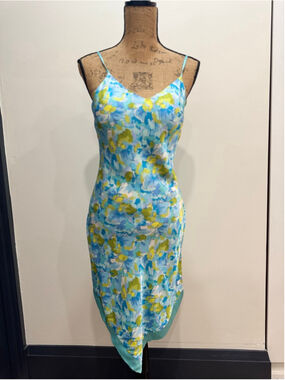 Vintage Y2K Express Satin Handkerchief Floral Slip Dress Midi 8 Goingout Party